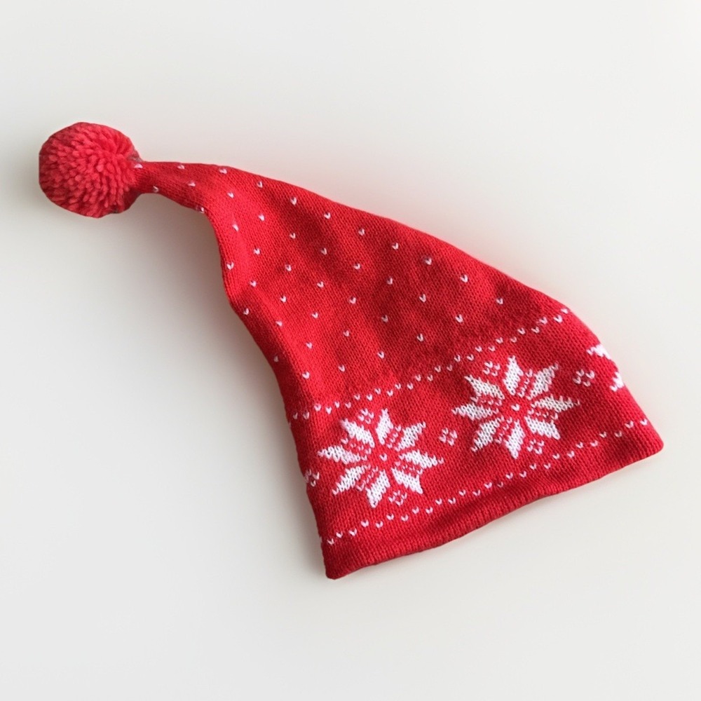 Nordic Knit Long Stocking Hat Alpine Ski Infant Toddler Vintage Winter Red White